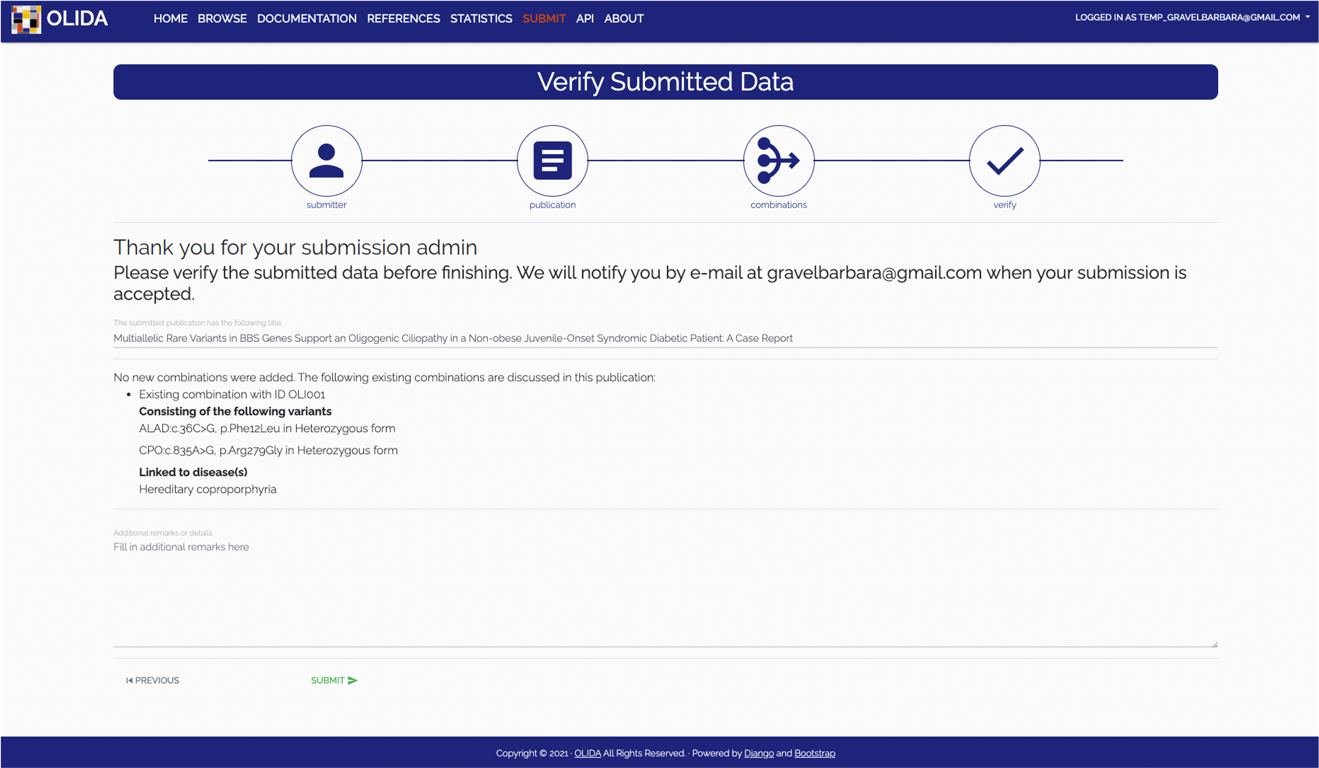 Verify Submitted Data